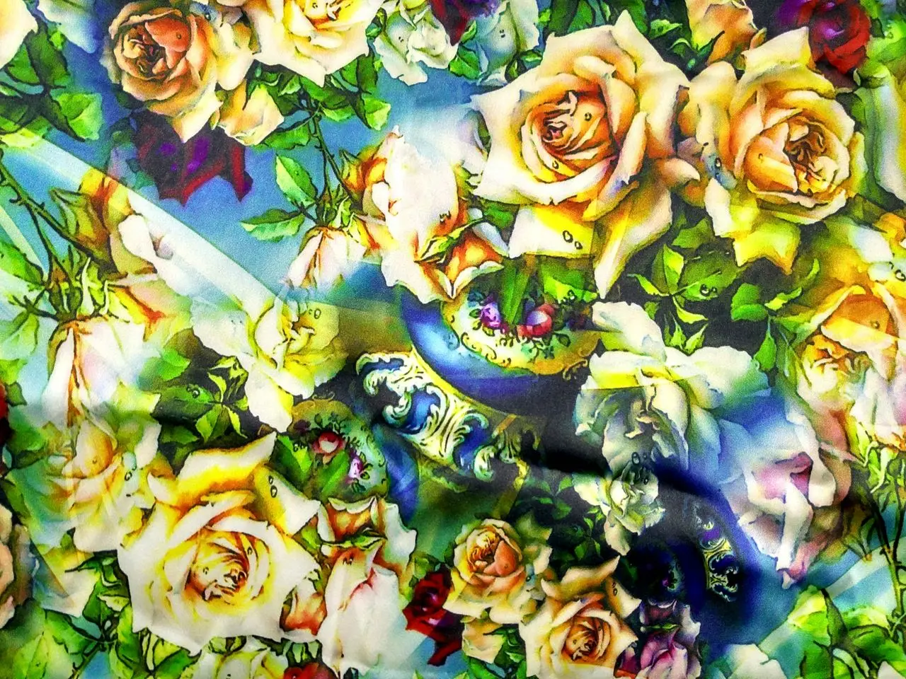 Желтая роза цветы шелковая ткань с принтом бренд стрейч атласа 97% шелк тутового