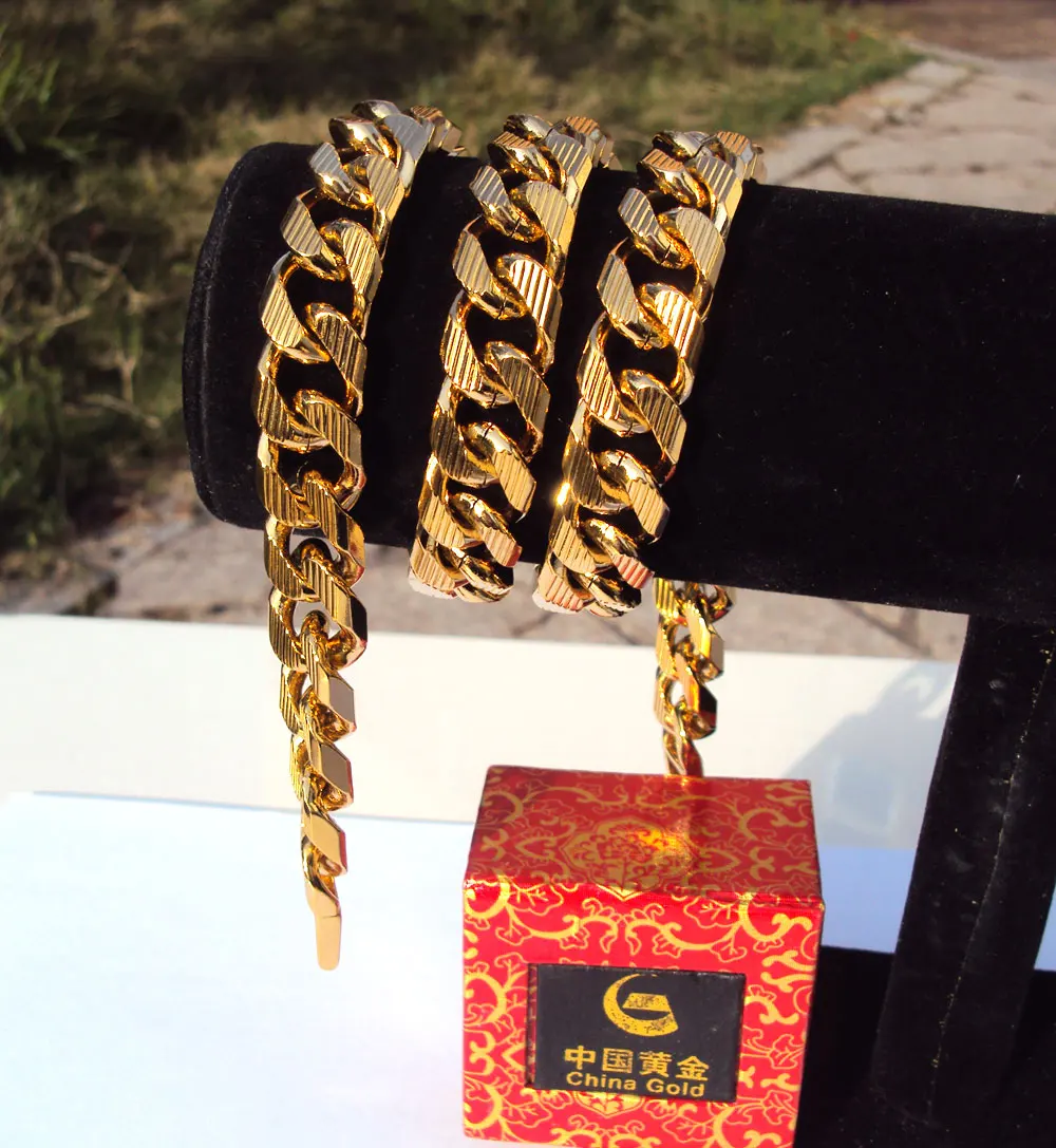 Фото Кубинская цепь панцирного плетения 18 K G/F тайский бат золотое ожерелье 24 дюйма