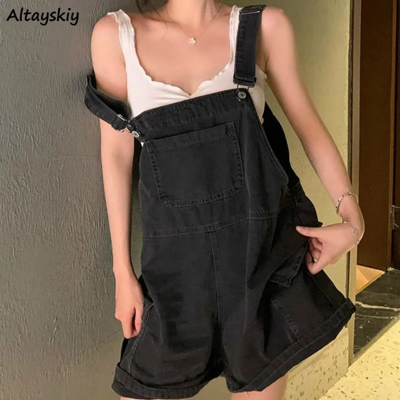 

Rompers Women Suspenders Pockets Wide-leg Vintage Loose Large Size 3XL Casual All-match Korean Style Popular Streetwear Chic Ins