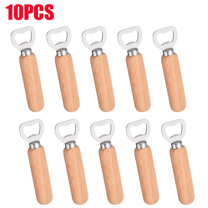 

10pcs/lot Wood Beer Bottle Opener Wooden Handle Glass Cap Bottle Opener for Kitchen Wedding Party Gift