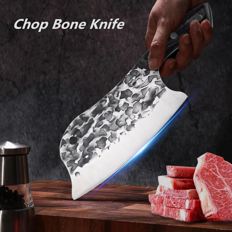 

Hammered Forged Kitchen Knife Stainless Steel Chop Cut Dual Purpose Knife Household Sharp Meat Cleaver Slaughter Butcher Knife