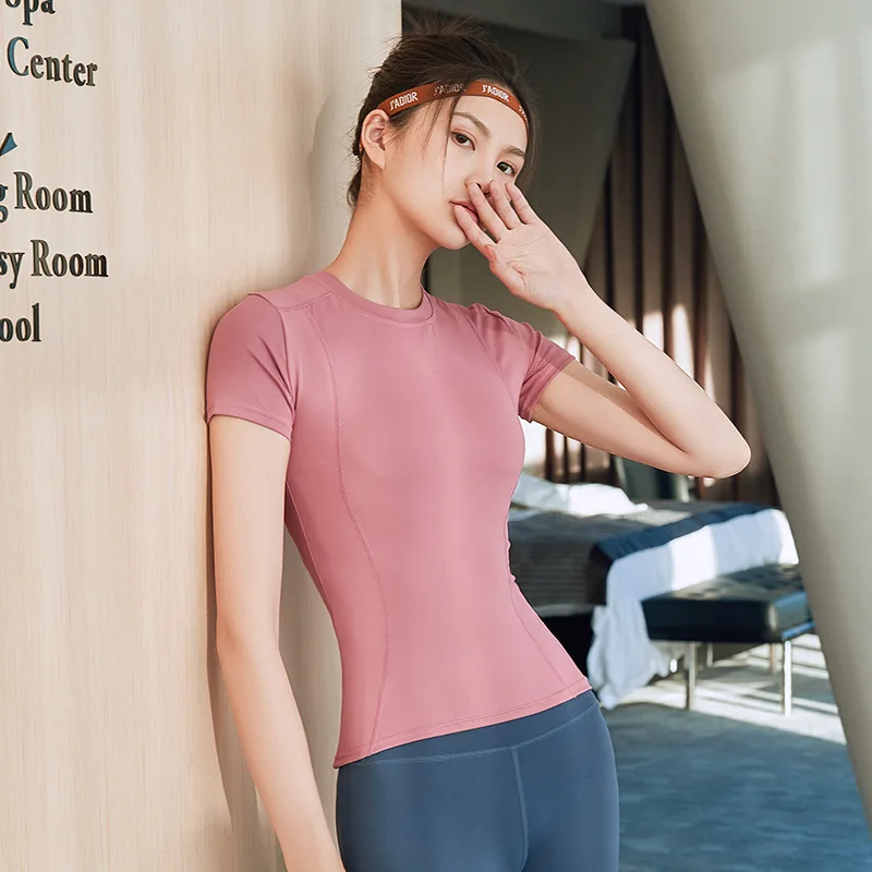 Slim yoga clothes, sports fitness clothes, tight-fitting running sweat-absorbent quick-drying clothes, thin women's short sleeve