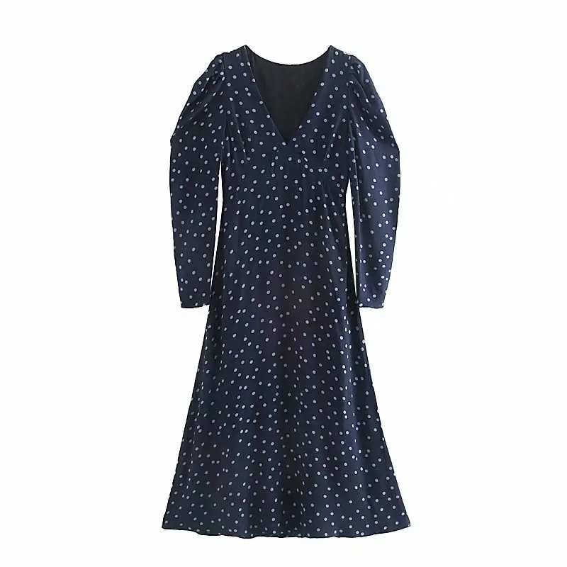Новинка женское модное платье миди в горошек с v образным вырезом ретро со