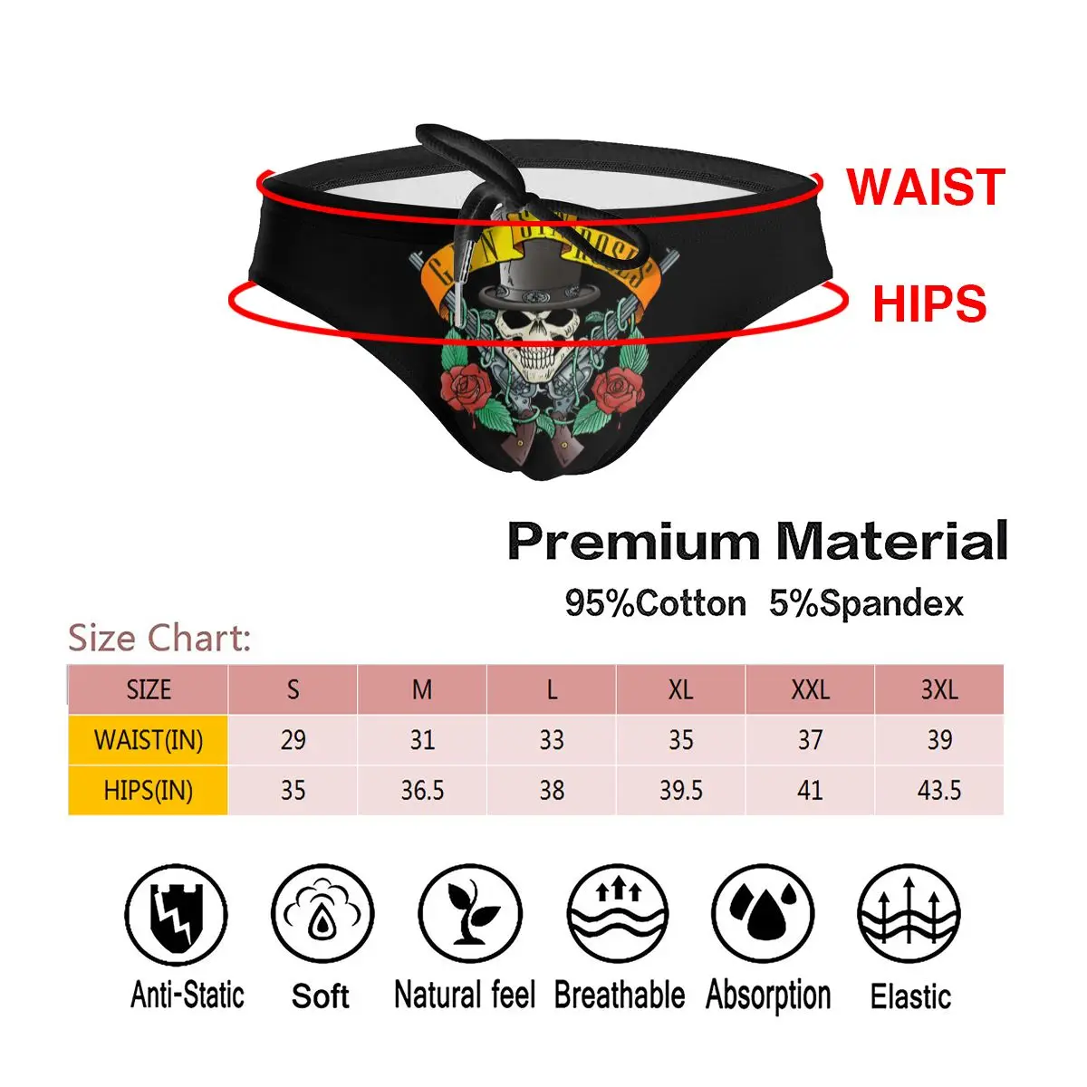 

Hot Sell Men's Swimwear American Rock Band Guns And Roses Mens triangle Shorts Out Door Surf Board Quick-drying Swimming Trunks