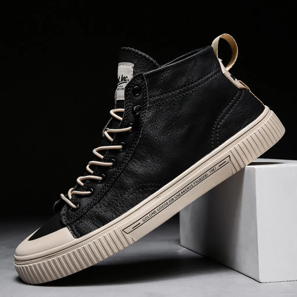 

Men's Casual Ankle Boots Fashion Quality Leather Flats Shoes Autumn Winter Outdoor Lace Up Short Boot Male High Top Trendy Boot