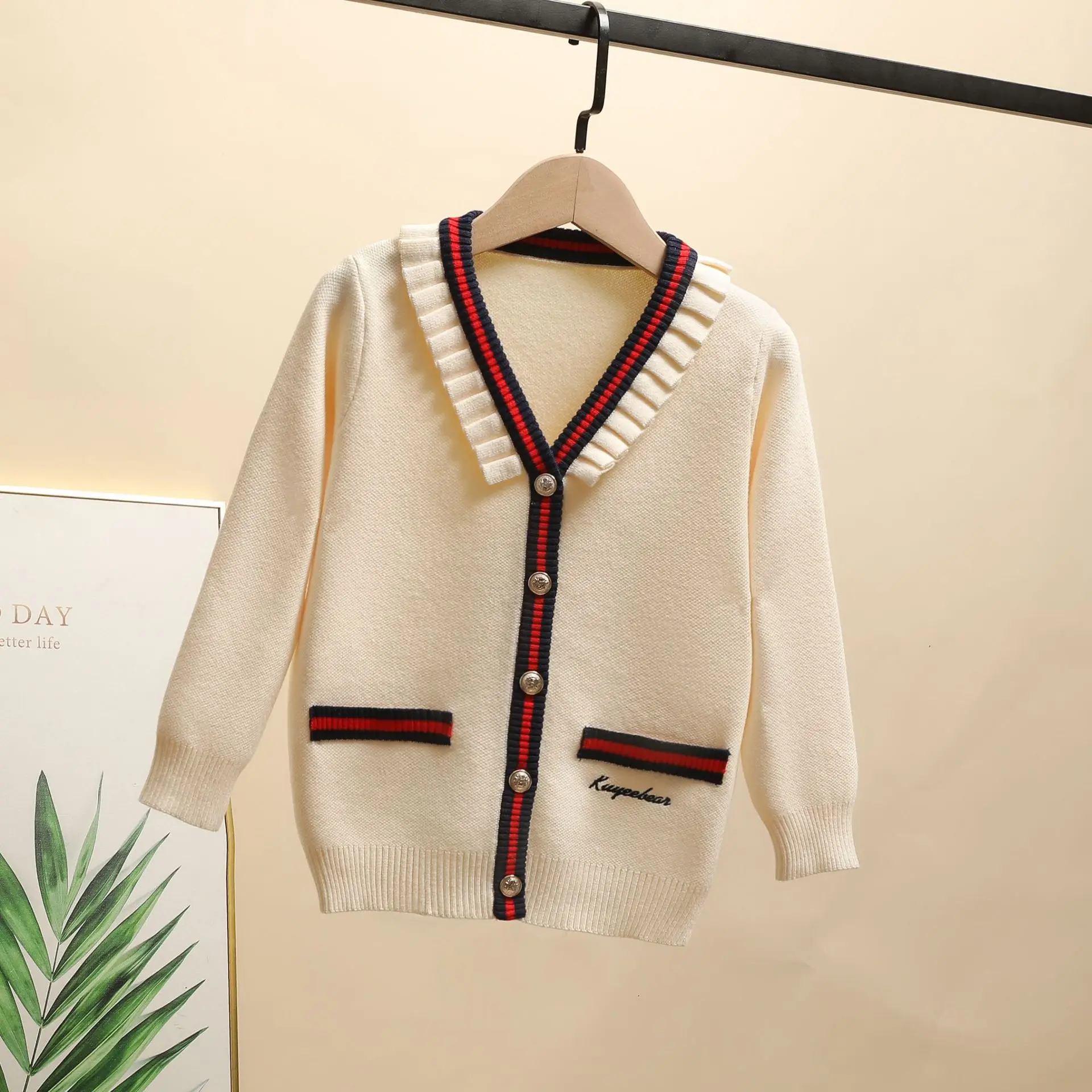 C&aacute;rdigan de punto a rayas para ni&ntilde;as, su&eacute;teres, abrigo, ropa para ni&ntilde;os, Bola de lana hecha a mano, Tops, oto&ntilde;o e invierno, 2021-5