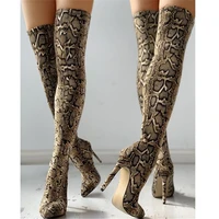 2021 new snake print womens boots high over the knee high elastic boots 12cm stiletto high heels 3 11 12 bbzai