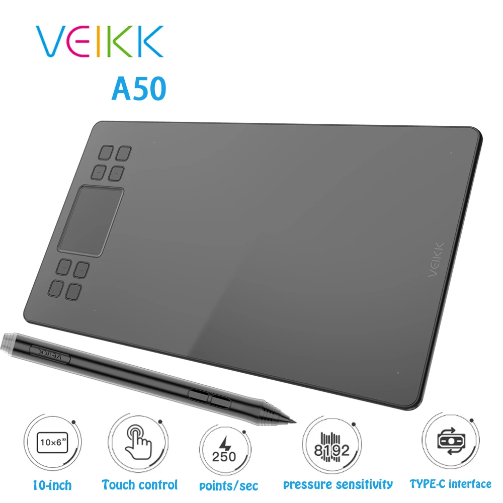 

10 x6 inch Drawing Tablet Graphics Digital Tablet with 8192 Level Battery-Free Pen VEIKK A50 Digital Drawing Pad