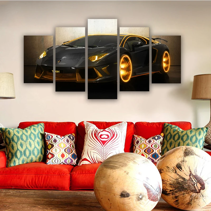 

Canvas Painting Car Picture Sports Car Lamborghini Aventador 5 Pcs Art Poster Livingroom Wall Decoration New Poster Artwork