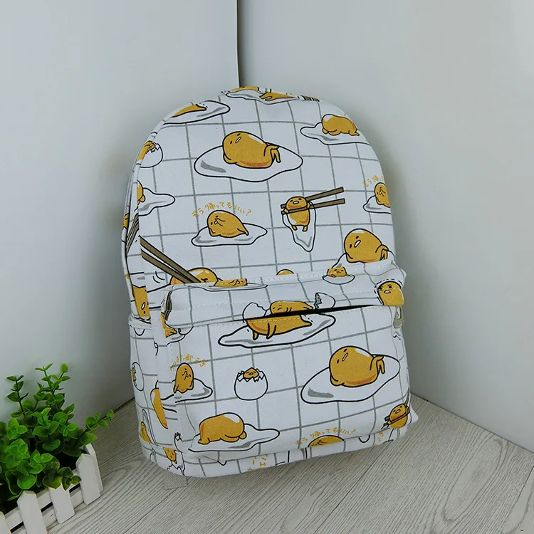 Cartoon Cat Yellow Gudetama Lazy Egg Student Shoulder Bags Action Figure Printed Canvas Kids Fashion School Backpack gifts New