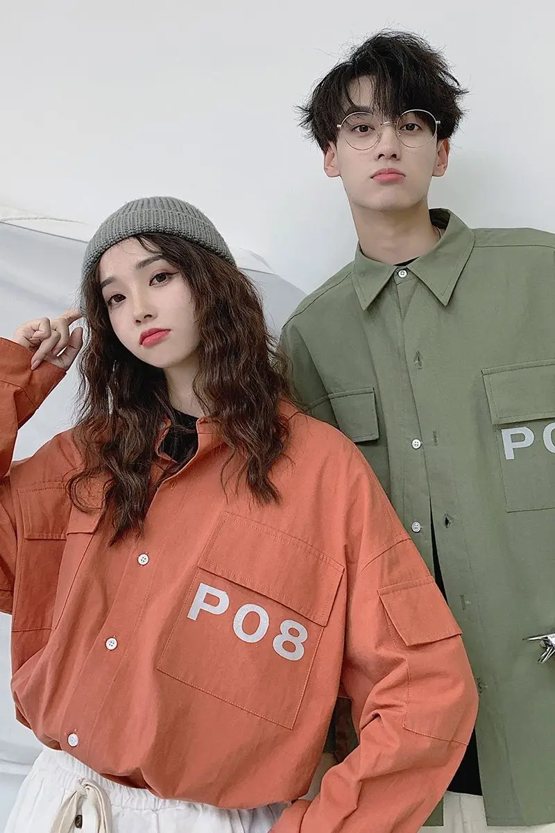 

Men's shirt 2020 Autumn new slim solid color monogrammed print workwear long-sleeve shirt casual lapel youth men's wear