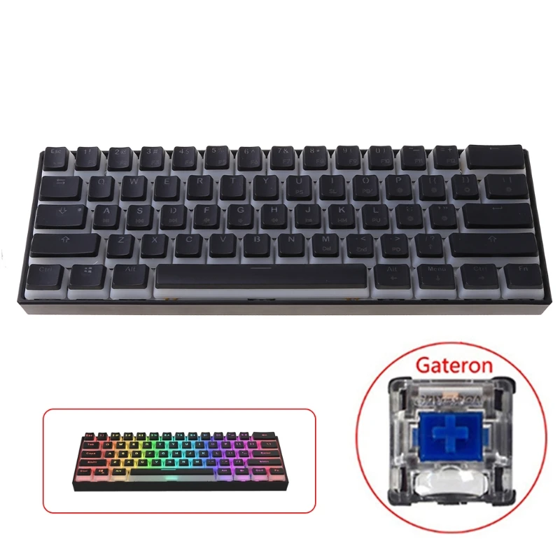 

Type-C RGB LED Double Skin Milk Wired Mechanical Keyboard Mini Gaming Keyboard 61 Keys Gateron Switchs for PC Dropshipping