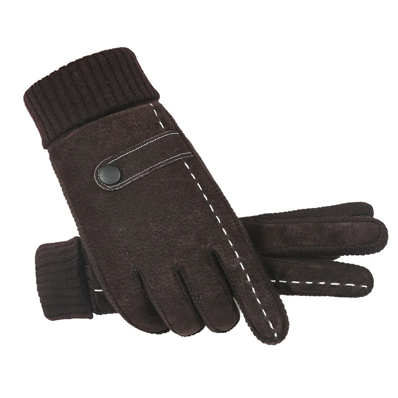 Зимние мужские и женские кожаные бархатные утепленные лыжные перчатки теплые