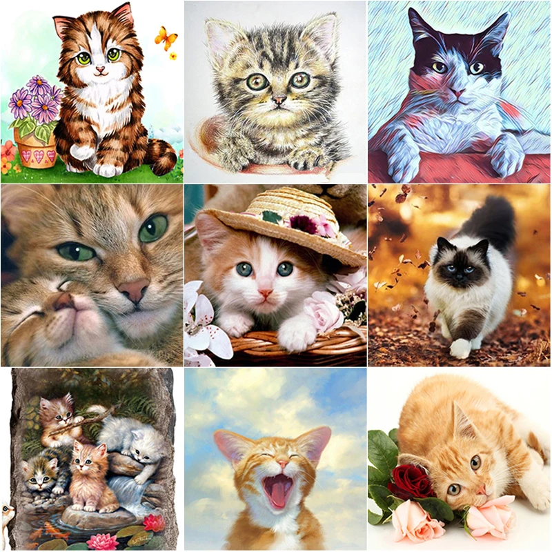 

New 5D DIY Diamond Painting Cute Cat Diamond Embroidery Animals Cross Stitch Full Round Square Drill Manual Art Gift Home Decor