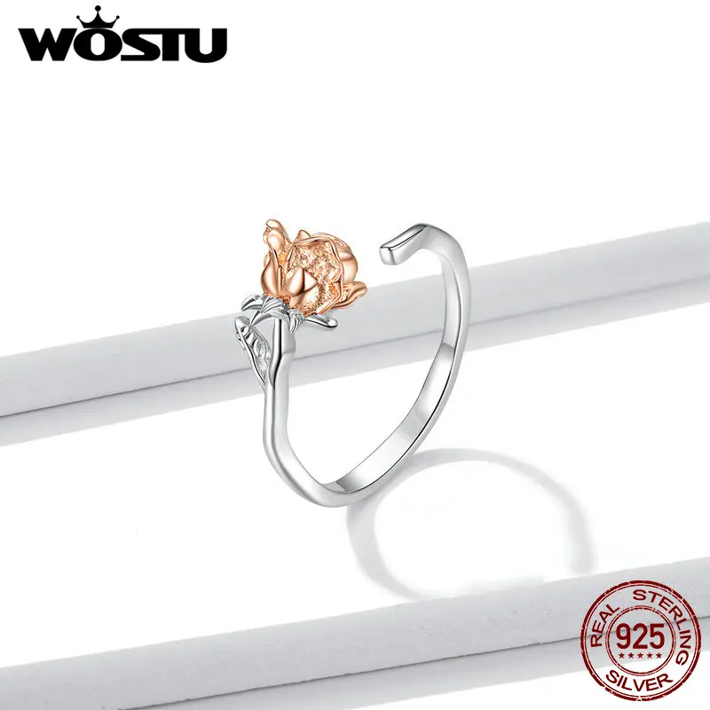 Wostu 925 пробы серебряные Изящные розовые открытые регулируемые позолоченные