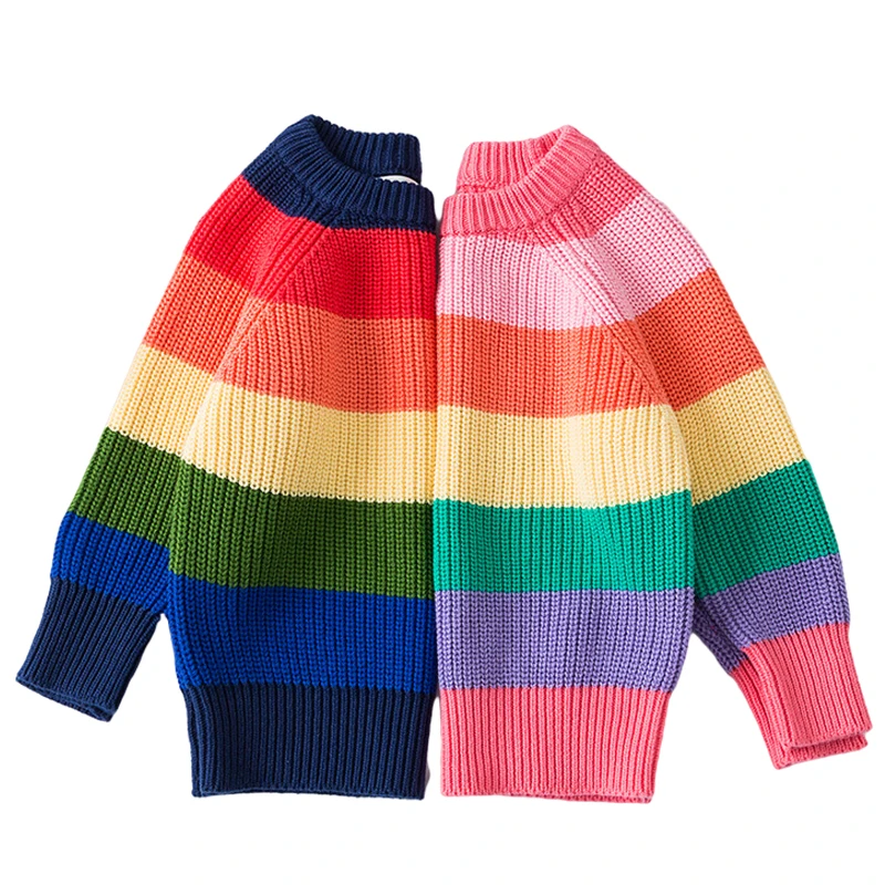 New Kids Baby Girls Boys Sweater Autumn Winter Full Sleeve Rainbow Stripes Pullover Sweater Toddler Children Knit Sweater