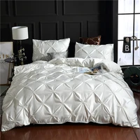 luxury satin duvet cover set for double bed emulation silk pinch pleated bed linen set quilt cover set full twin bedding set