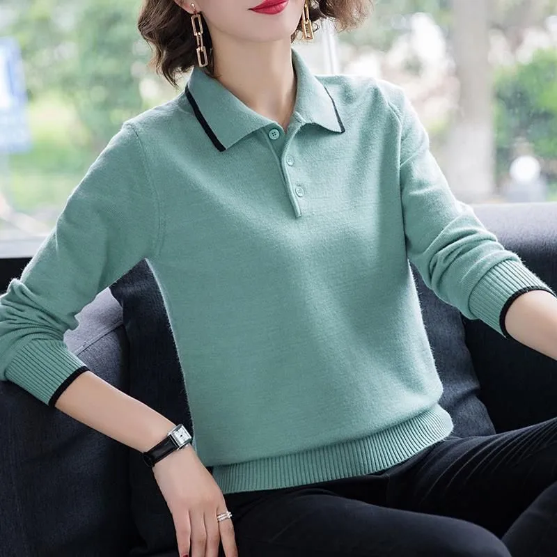 2020 Fashion Doll Collar Knitted Sweater Middle aged Women Autumn Winter Pullover Casual Top Plus Size Bottoming Sweaters KW214 | Женская