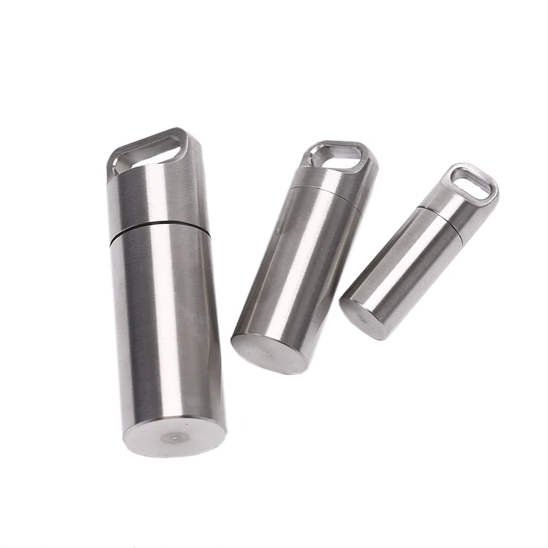 

Stainless Steel Waterproof Capsule Seal Bottle Outdoor Survival Pill Box Container Capsule Pill Bottle Tank