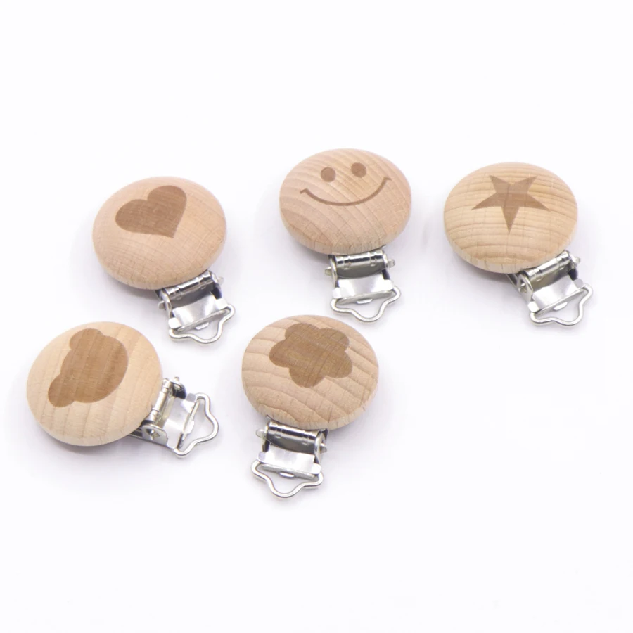 Clip para chupete de madera con dibujos animados, accesorios para lactancia, cadenas para chupete de beb&eacute;, 5 uds.-1