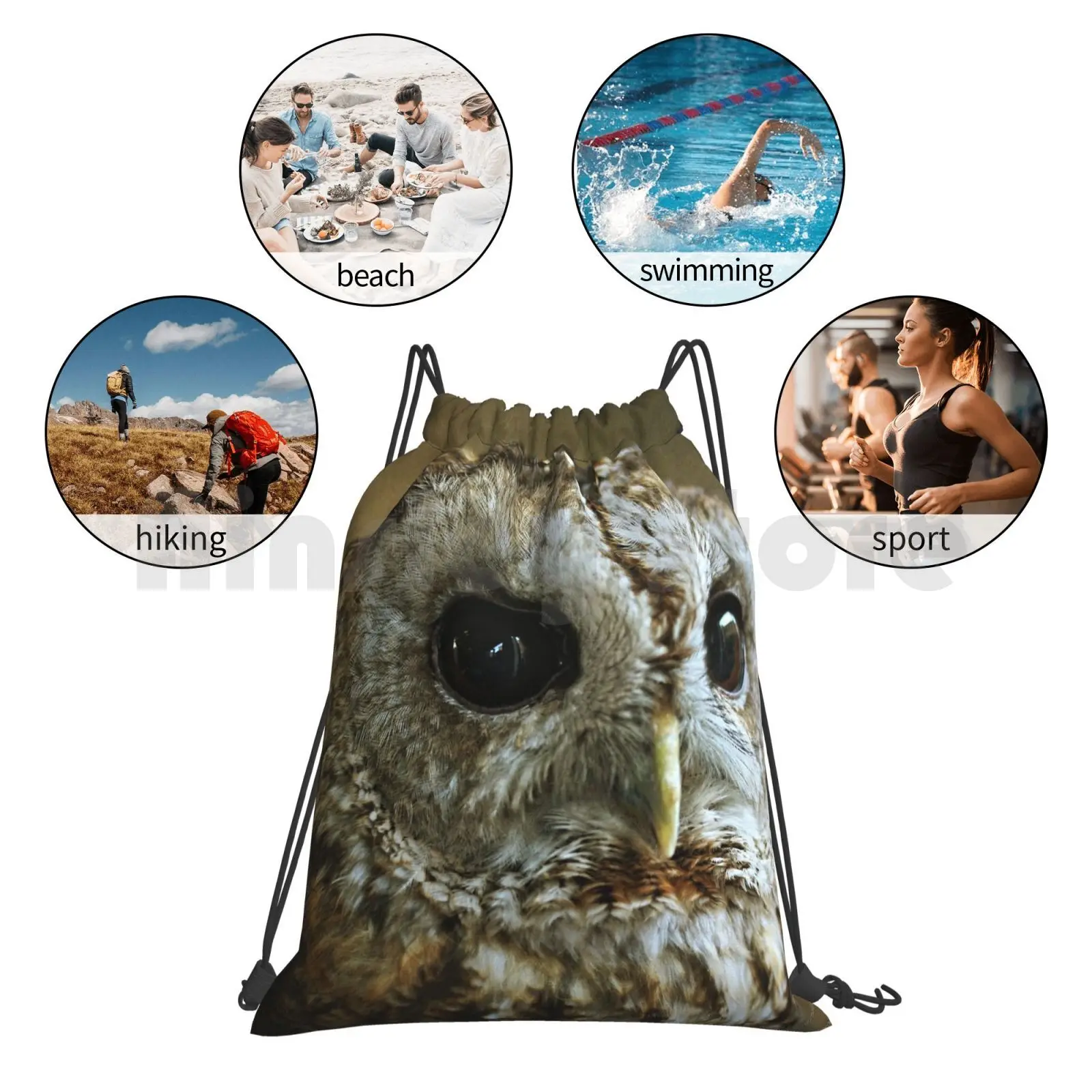 

Cuddles Backpack Drawstring Bag Riding Climbing Gym Bag Owl Cute Tawny Brown Eyes Macro Beautiful Cool Texture