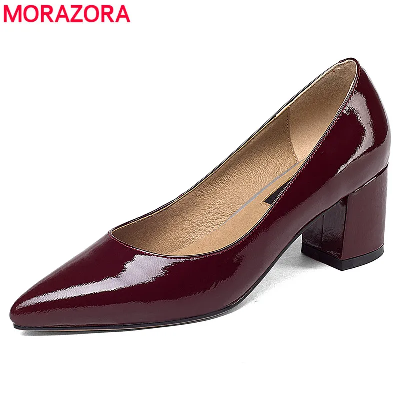 Женские офисные туфли MORAZORA черные лодочки из натуральной кожи на высоком