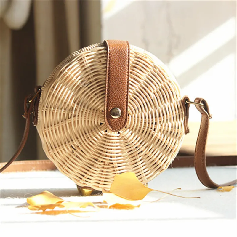 

Women Straw Bag Bohemian Bali Rattan Beach Handbag Small Circle Lady Vintage Crossbody Handmade Kintted Shoulder Bags