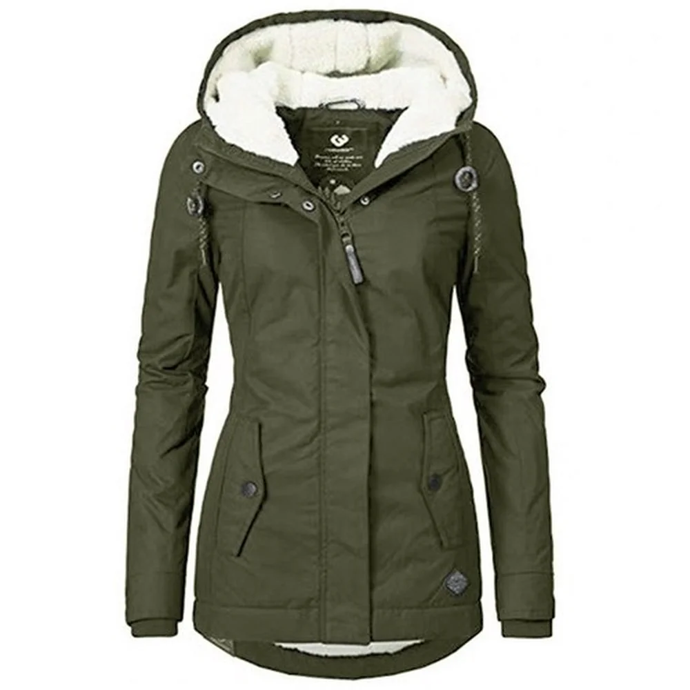 Zoulv Autumn/ Winter Classic Long Slim Hooded Fleece Jacket Warm Windproof Padded Cotton Jacket Ladies Jacket Down Jacket Coat