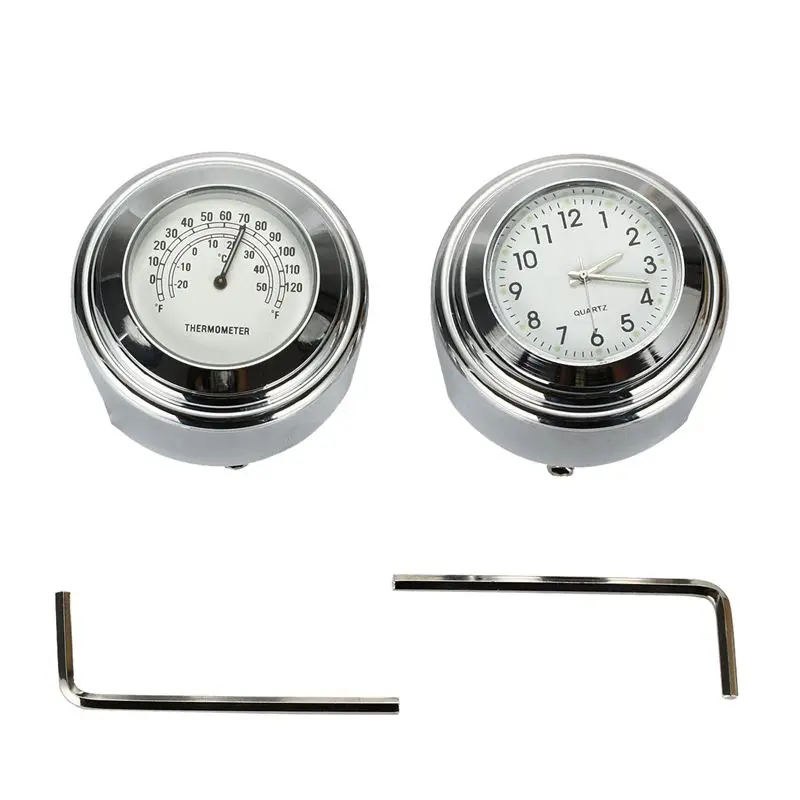 

7/8 inchor 1inch Waterproof Dial Motorcycle Handlebar Clock Thermometer Temp + Motorcycle handlebar clock + hex key For H