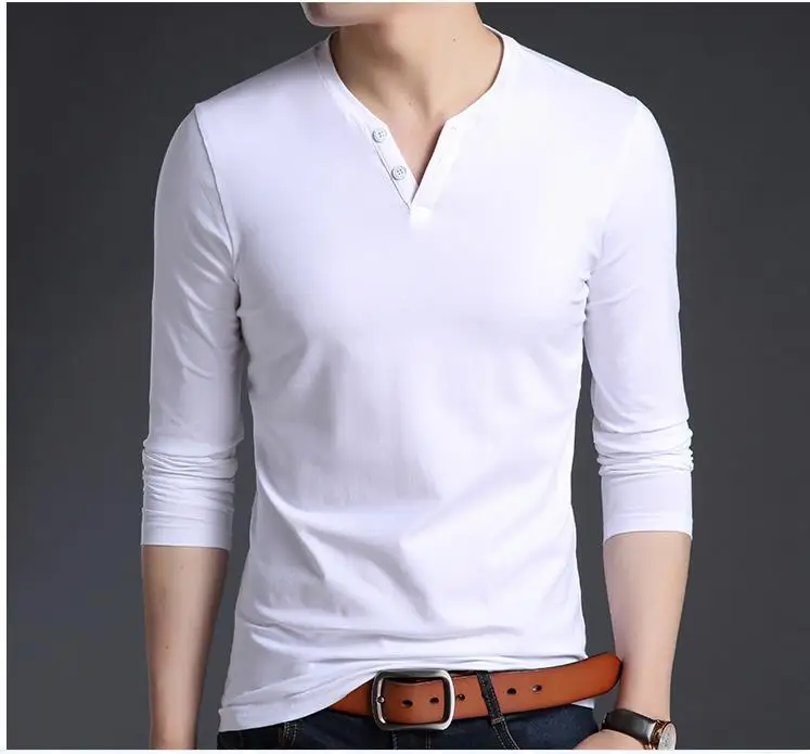 

Для мужчин хлопок; V-образная горловина; Футболка с длинным рукавом 2021 новые весенне-Осенние футболки мужской моды топы 203149