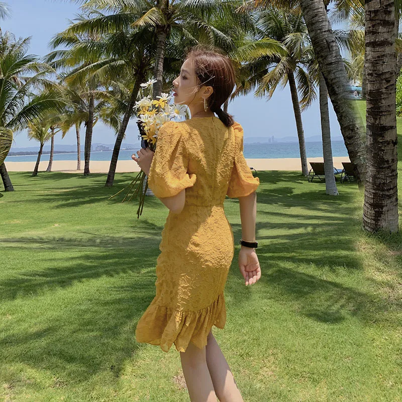 Сексуальные бандажные платья на шнуровке спереди женский желтый сарафан с