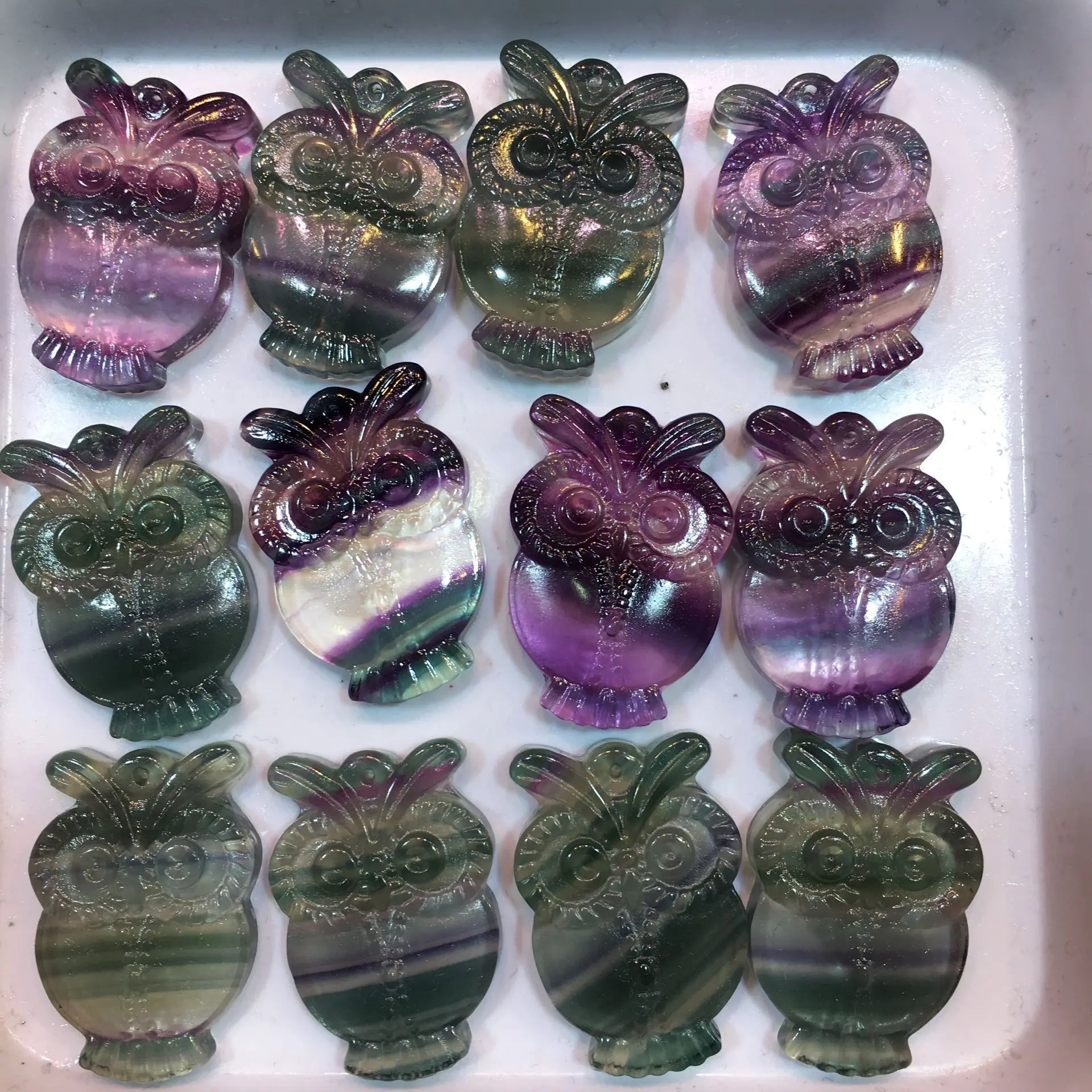 

1PC Natural Crystal Fluorite owl Ornaments Quartz Mineral Jewelry Modern Home Decoration Stone Crafts Holiday Gift