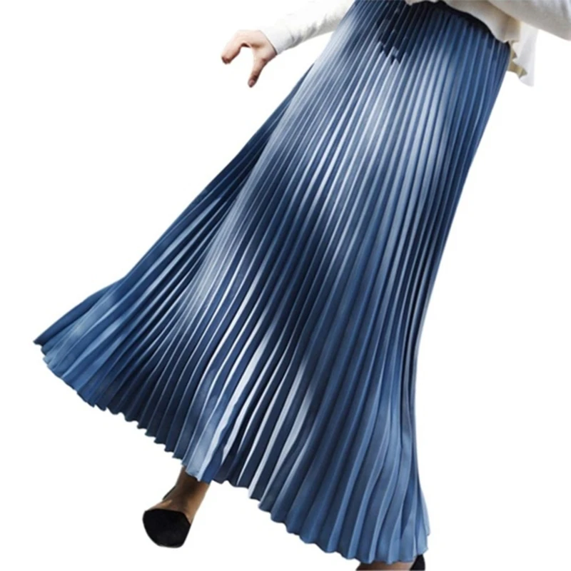 

Summer Fashion Skirt women's High Waist Pleated Solid Color Ankle Long Elastic Skirt Ladies Solid Color Elegant Skirt