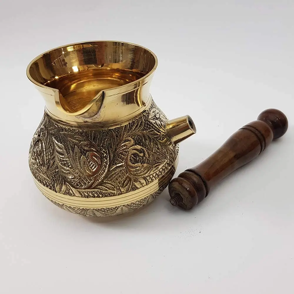 Turkish Greek Moroccan Coffee Pots Maker Kettle Pot for Stovetop Serving Espresso with Wooden Handle Hammered Brass | Дом и сад