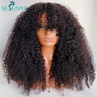 Афро кудрявые вьющиеся человеческие волосы парики с челкой 200 плотность 24 дюйма полный парик из человеческих волос ручной работы Remy бразильские волосы Xcsunny
