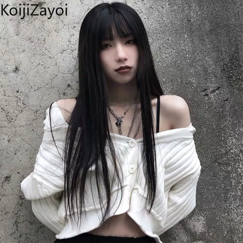 

Koijizayoi sexy women cropped knit cardigan long sleeves single breasted solid kardigan lady chic korean outwear tops cardigans