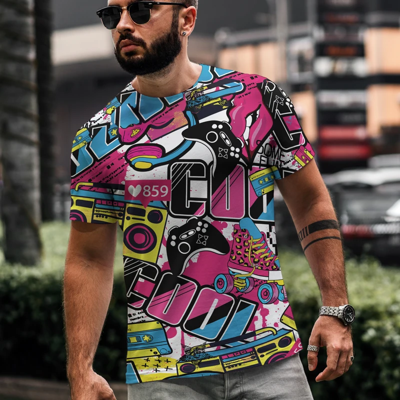 

Летняя новинка, Лидер продаж, свободные мужские футболки большого размера с коротким рукавом и принтом граффити