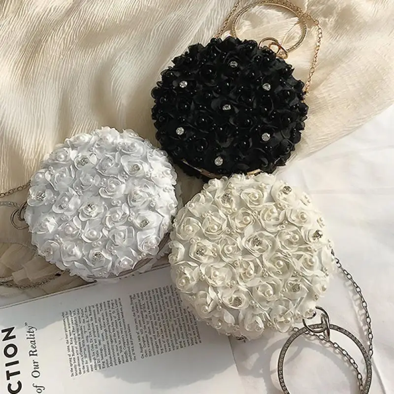 Свадебные клатчи сумки цветочные круглые на плечо женские элегантные вечерние