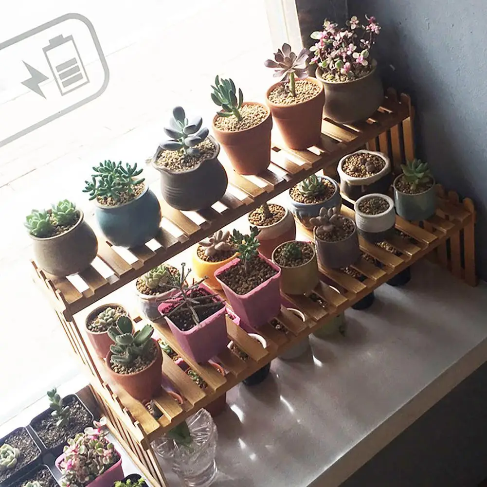 

Natural Bamboo Plant Shelf Durable Flower Rack Holder Stand for Counter Top Storage Green Plant Placement Home Decoration