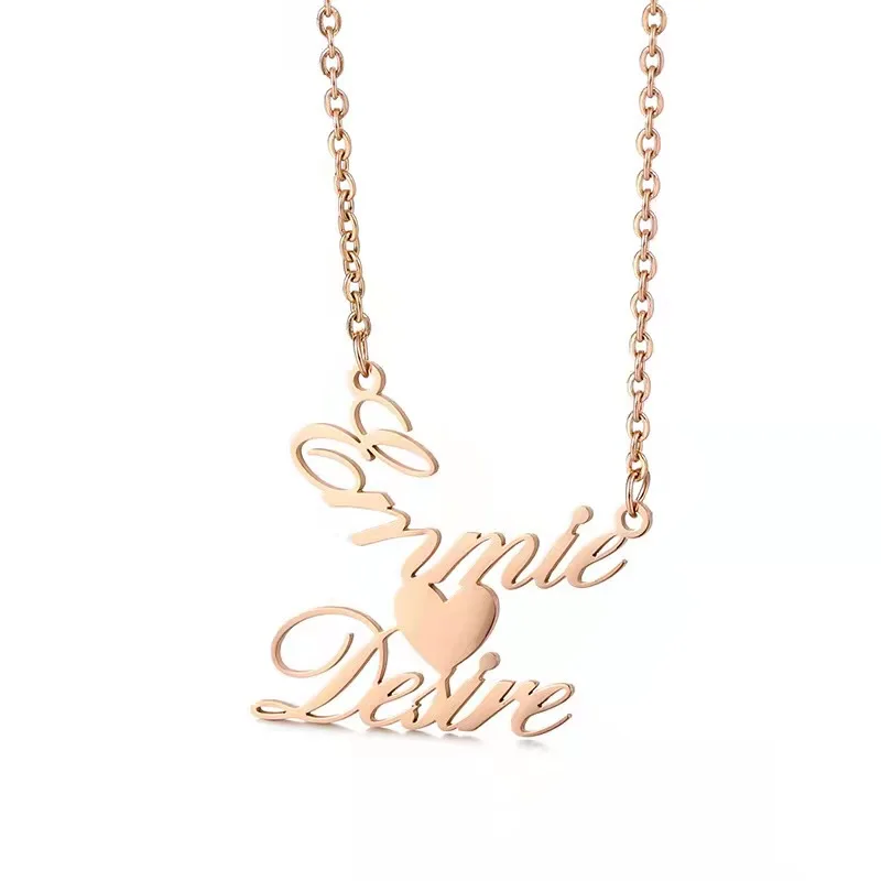 

Custom Name Necklace Stainless Steel Personalized Heart Choker For Women Double Name Nameplate Pendant Jewelry Christmas Gift