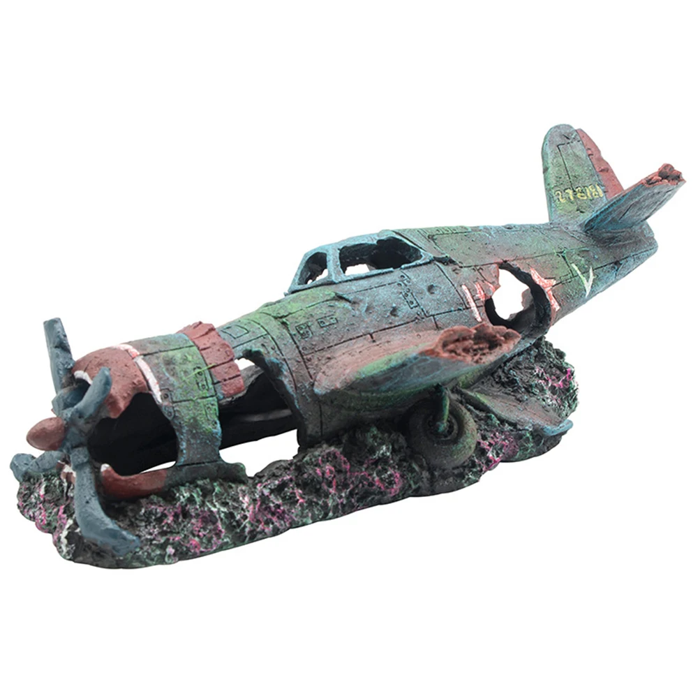 Искусственный аквариумный пейзаж с самолетом украшение для аквариума подводное