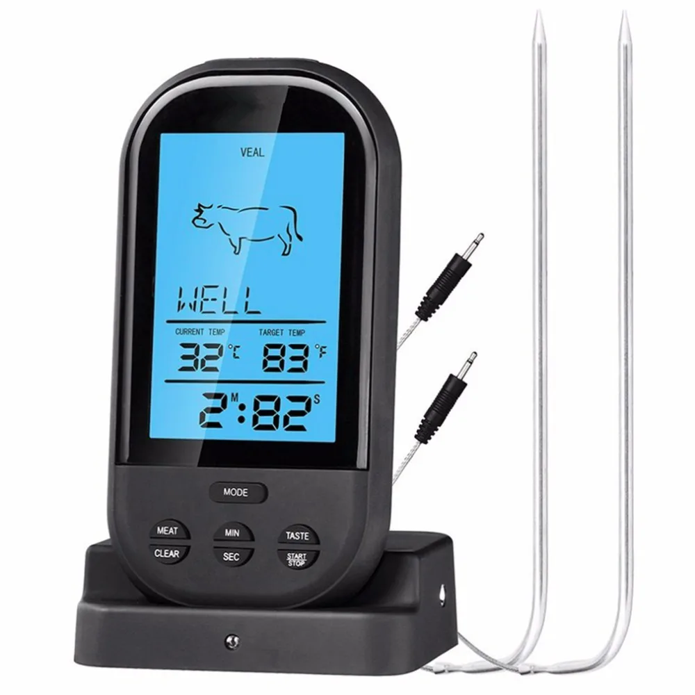 2022 Hot Black Wireless Digital LCD Display BBQ Thermometer Kitchen Barbecue Digital Probe Meat Thermometer BBQ smart home Tool