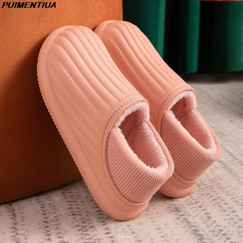 

Hot Waterproof Non-Slip Home Slippers Winter Warm Women Indoor Cotton Non-slips Ladies Soft Slippers Memory Foam Couples Shoes
