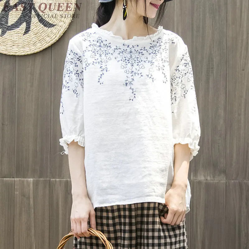 Винтажные Женские китайские Топы с коротким рукавом и круглым вырезом топы