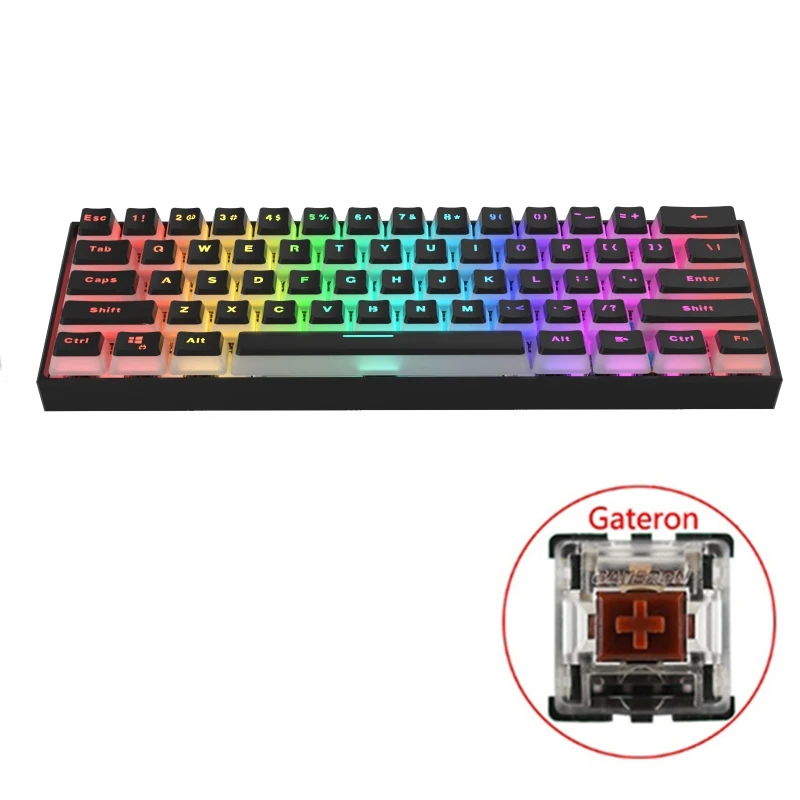 

Type-C RGB LED Backlit Wired Mini Mechanical Keyboard 61 Keys Gateron Switchs