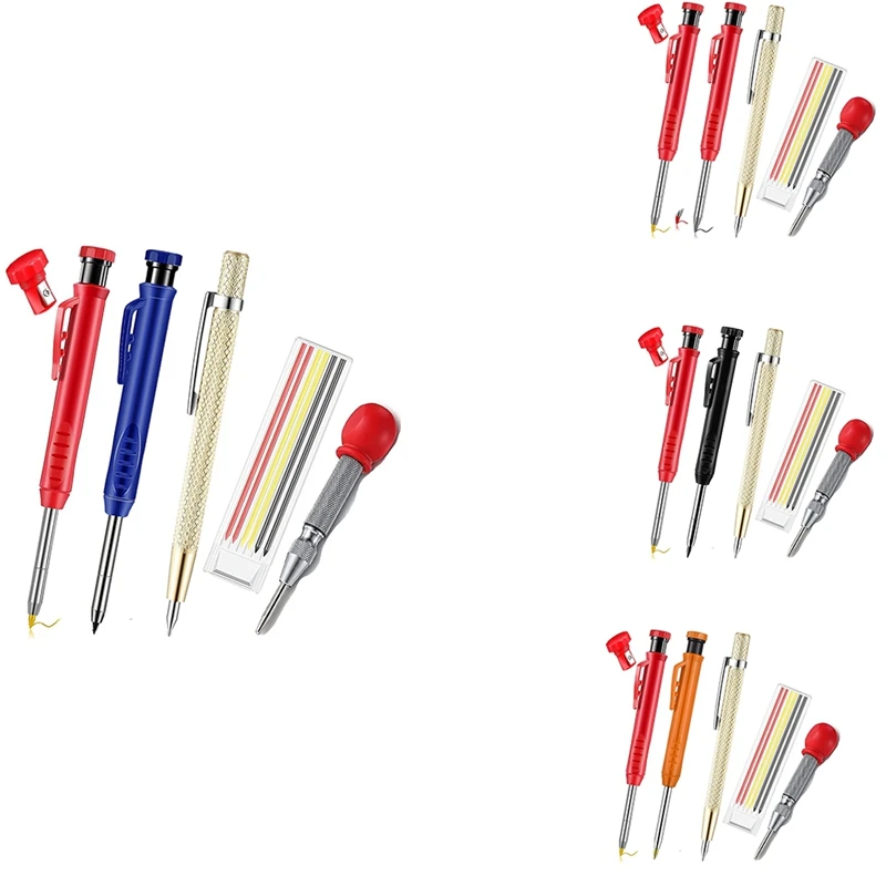 

New Carpenter Pencils Set,Center Hole Punch With Cap, Leads For Architect Woodworking Scriber,For Glass Ceramics Hardened