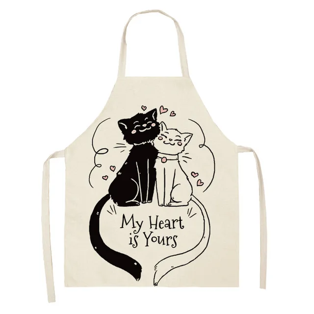 

1Pcs Kitchen Cooking Apron Cute Cat Printed Home Sleeveless Cotton Linen Aprons for Men Women Baking Accessories DH01