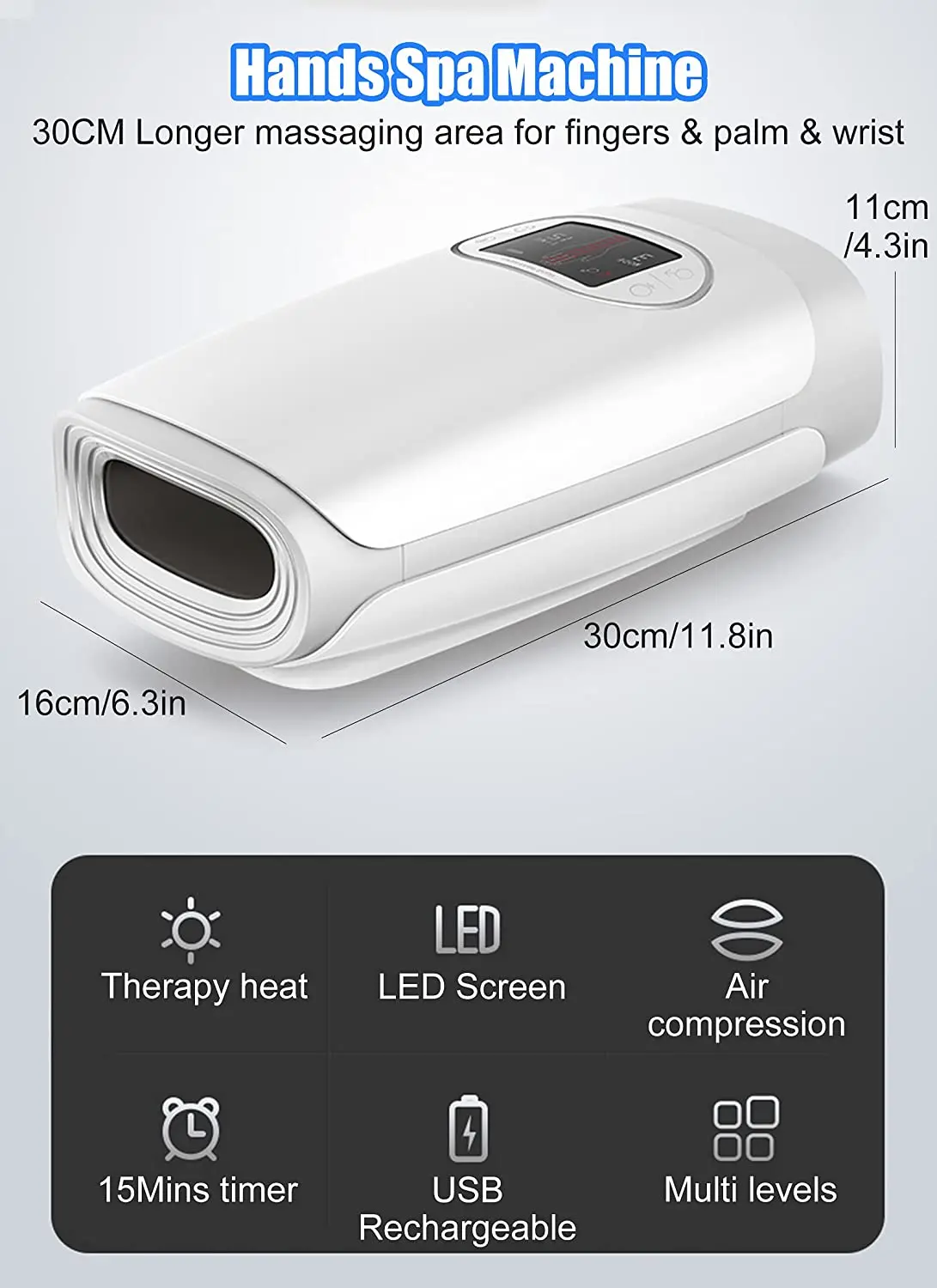 Electric Hand & Wrist Massager with LCD Screen Pain Relief Air Compression Palm Fingers Carpal Massage Therapy Heat USB | Красота и