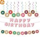 1 Набор пончиков, украшение для торта, гирлянда, воздушные шары, бумажные салфетки с помпонами для мороженого, украшения для детского праздника, свадьбы, дня рождения