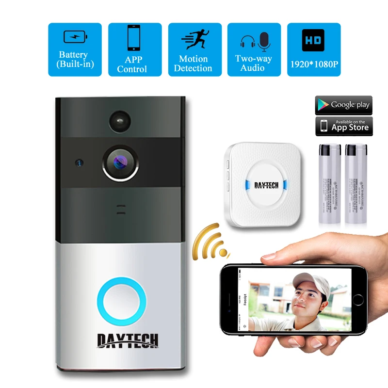DAYTECH беспроводной WiFi видео дверной звонок камера IP Кольцо Дверной звонок двухстороннее аудио приложение управление iOS Android батарея питание карта опция